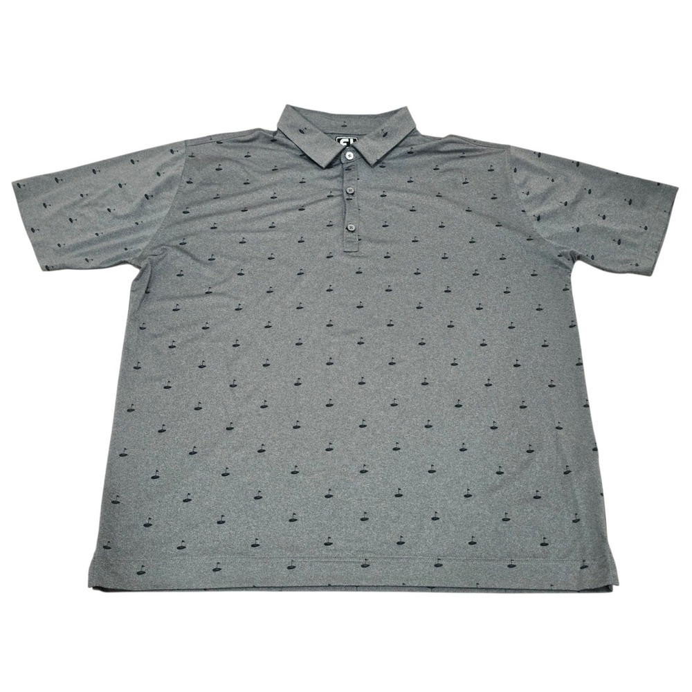 FootJoy FJ Golf Polo Shirt Mens 2XL Gray All Over Flag Print Athletic Fit XXL
